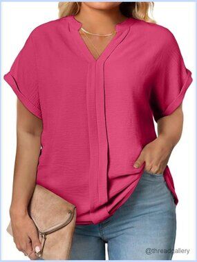 Plus Size V-Neck Short Sleeve Blouse Tunic Tops for Work Casual 1X-5X